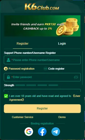 k6club game register image